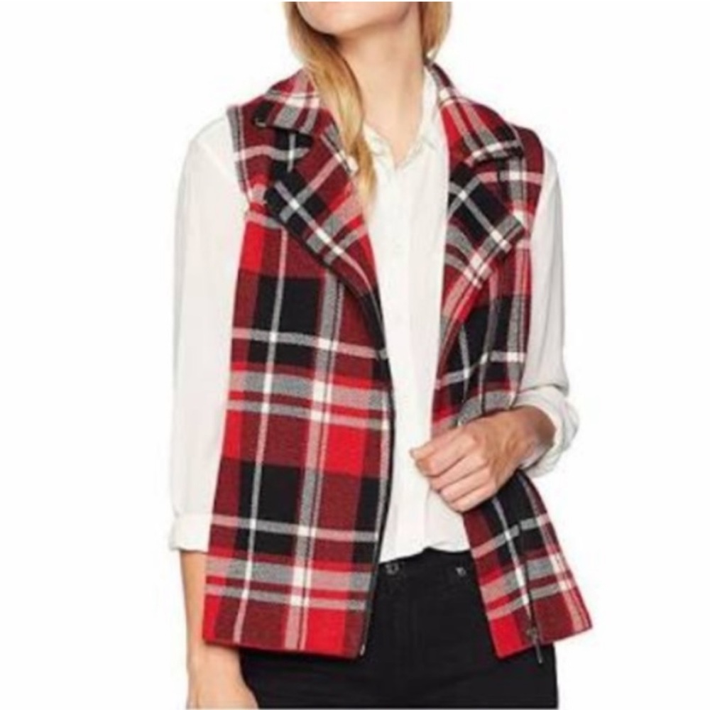Chaps Buffalo Check Asymmetrical Zipper Sweater Vest NWT (A1)